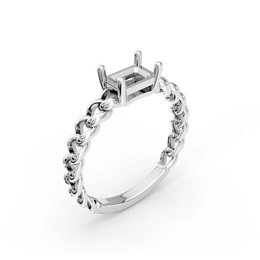 18K White Gold 7 x 5mm Emerald-Cut Stone Ring Mounting