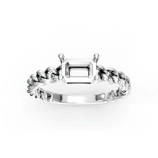 18K White Gold 7 x 5mm Emerald-Cut Stone Ring Mounting