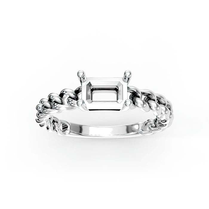18K White Gold 7 x 5mm Emerald-Cut Stone Ring Mounting