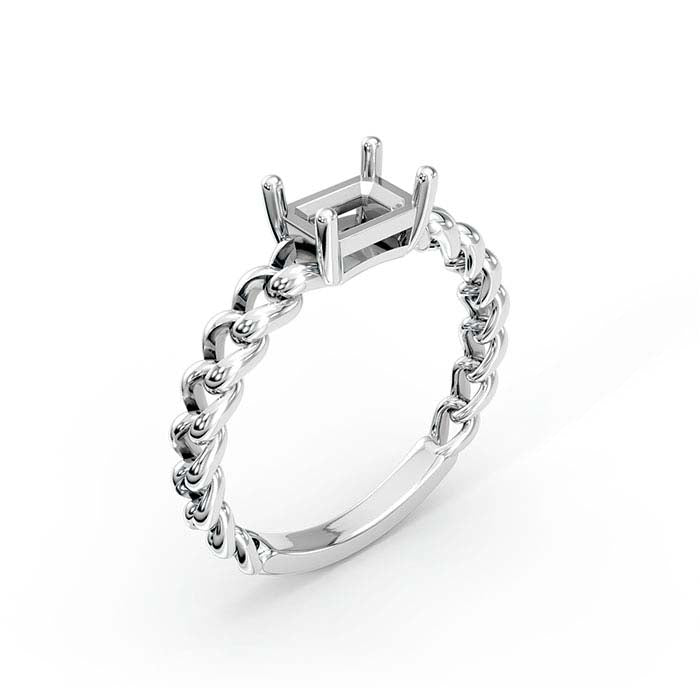18K White Gold 7 x 5mm Emerald-Cut Stone Ring Mounting