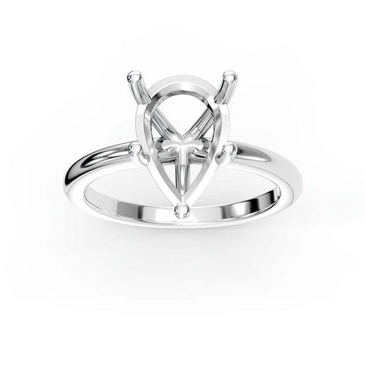 18K White Gold 12 x 7.5mm Pear Solitaire Stone Ring Mounting