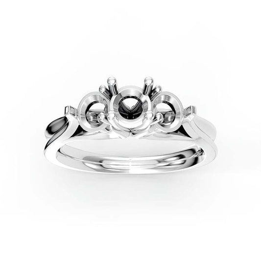 14K White Gold Round & Oval Stone Ring Mounting