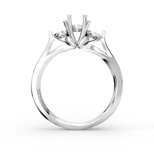 14K White Gold Round & Oval Stone Ring Mounting