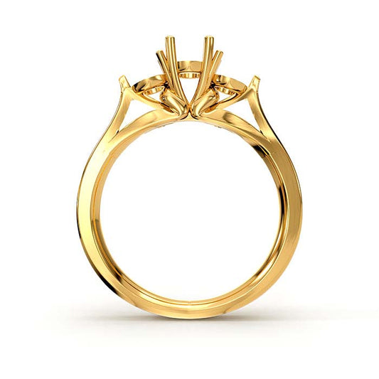 14K Yellow Gold Round & Oval Stone Ring Mounting