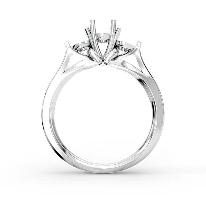 18K White Gold Round & Oval Stone Ring Mounting