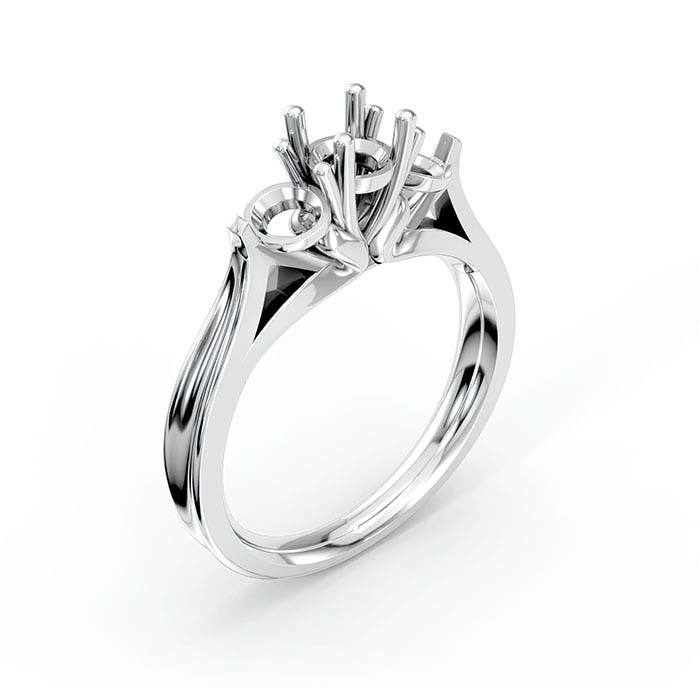 18K White Gold Round & Oval Stone Ring Mounting