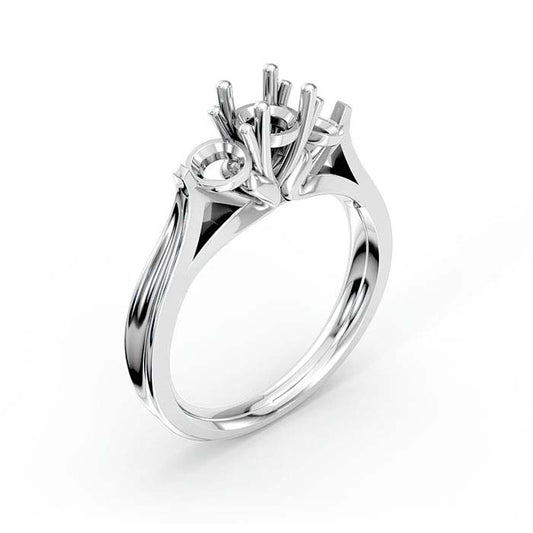 18K White Gold Round & Oval Stone Ring Mounting