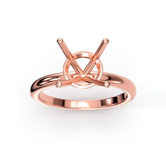 14K Rose Gold 6.5mm Round Basket Solitaire Stone Ring Mounting