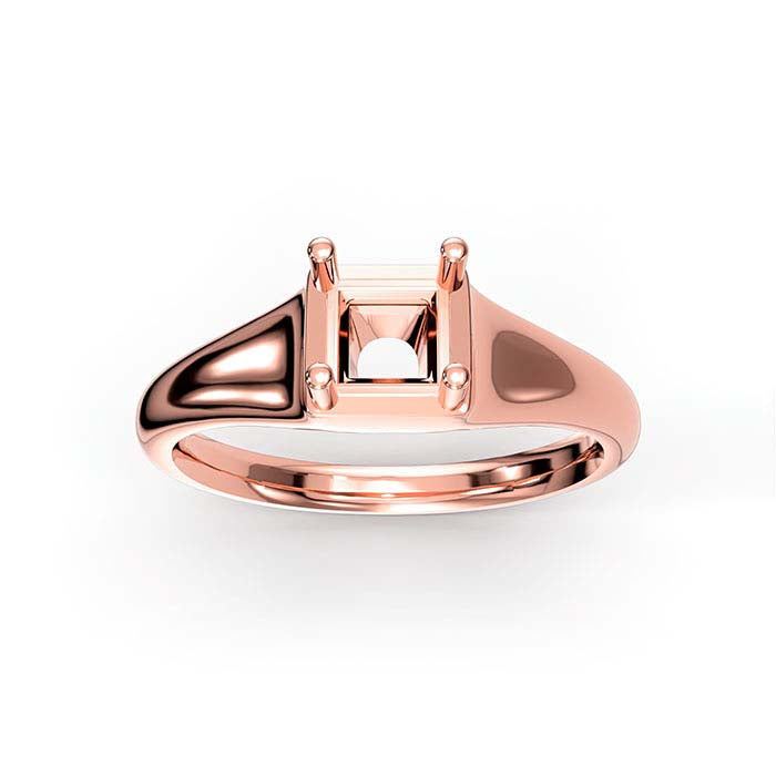 14K Rose Gold 4.5mm Princess Solitaire Stone Ring Mounting