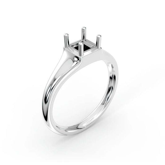 14K White Gold 4.5mm Princess Solitaire Stone Ring Mounting