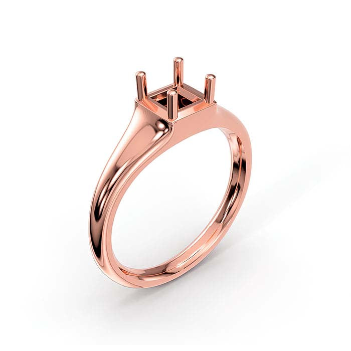 18K Rose Gold 4.5mm Princess Solitaire Stone Ring Mounting