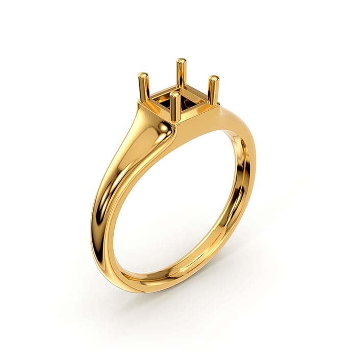 18K Yellow Gold 4.5mm Princess Solitaire Stone Ring Mounting
