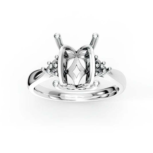 14K White Gold 10 x 7mm Emerald-Cut Stone Ring Mounting