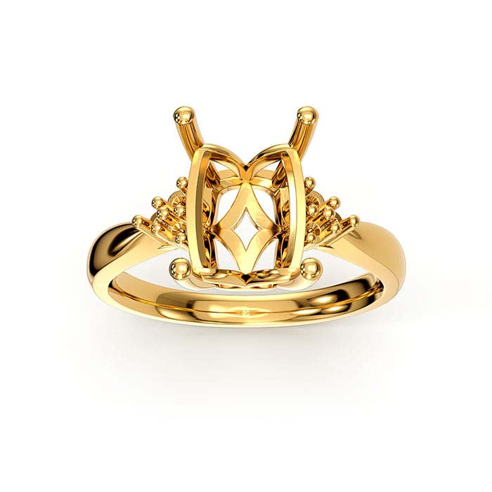 14K Yellow Gold 10 x 7mm Emerald-Cut Stone Ring Mounting