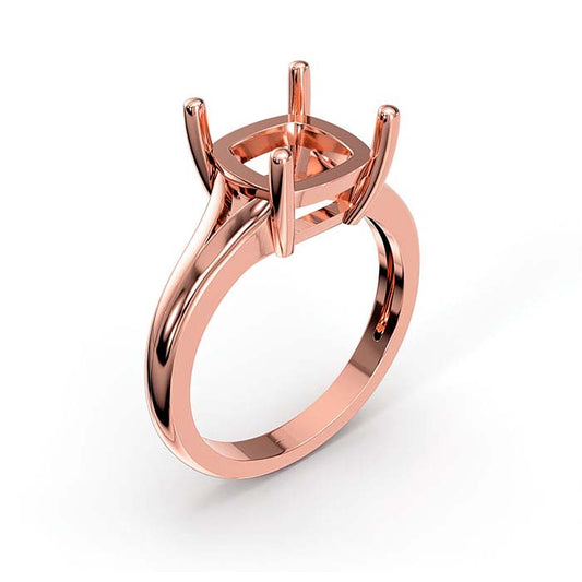 14K Rose Gold 9mm Cushion Solitaire Stone Ring Mounting