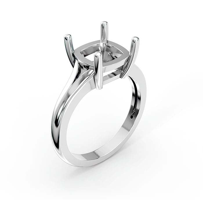 14K White Gold 9mm Cushion Solitaire Stone Ring Mounting