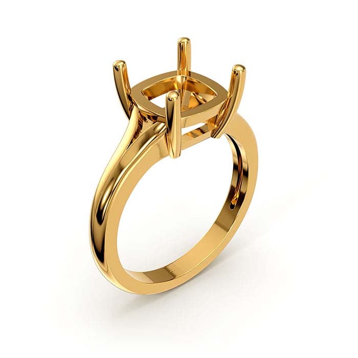Montatura per anello solitario a cuscino da 9 mm in oro giallo 14K