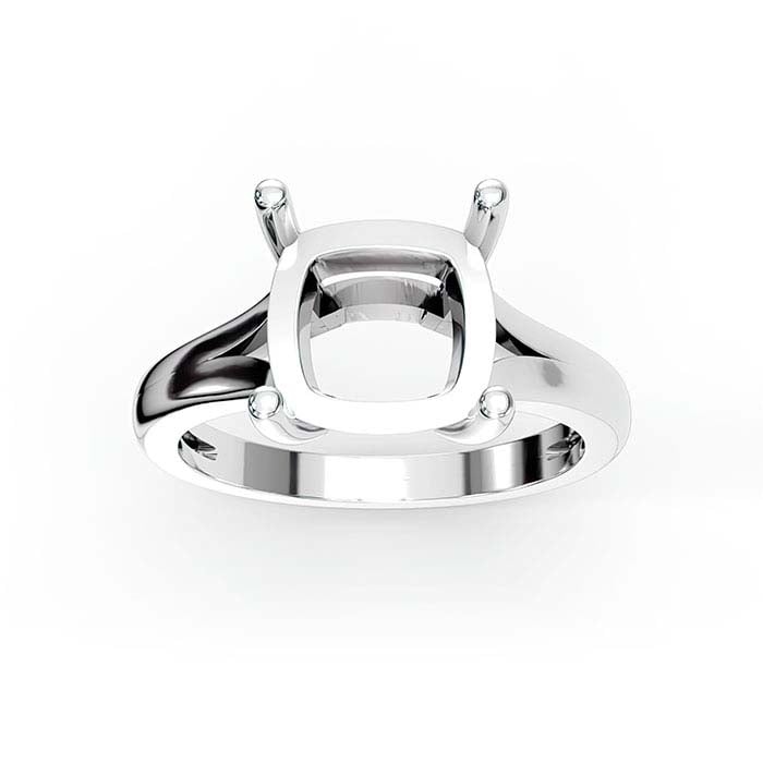 18K White Gold 9mm Cushion Solitaire Stone Ring Mounting