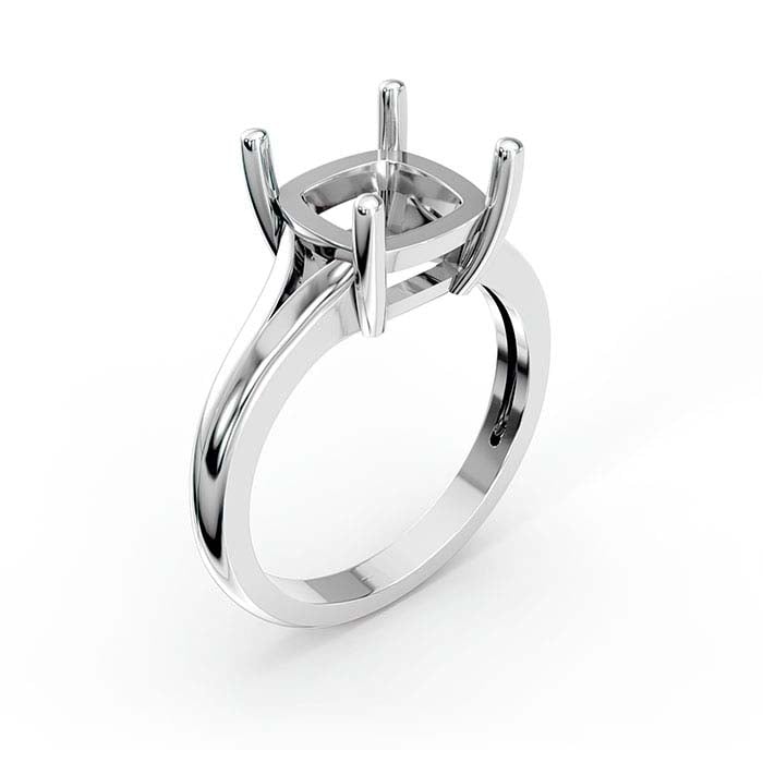 18K White Gold 9mm Cushion Solitaire Stone Ring Mounting