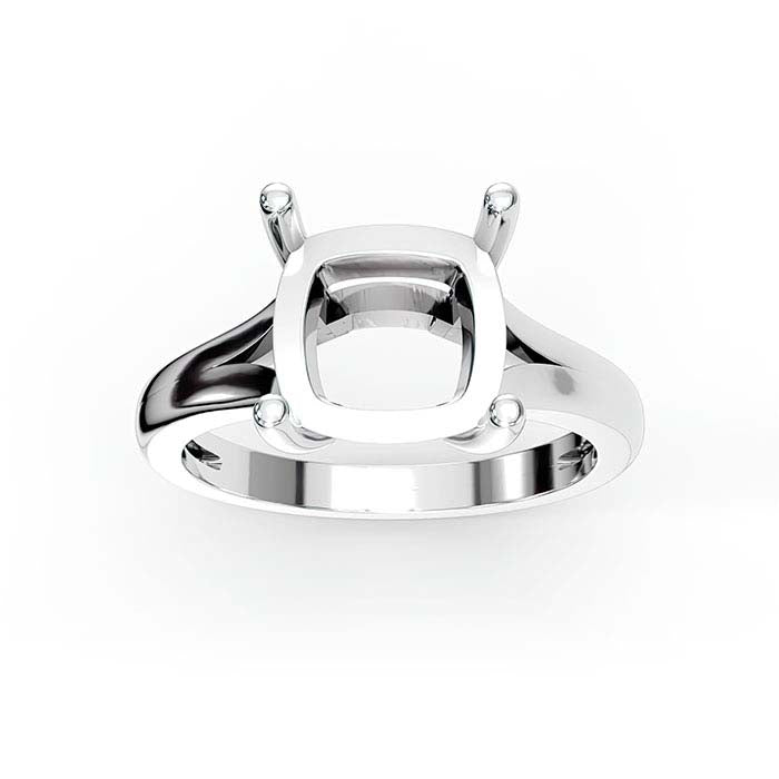 18K White Gold 9mm Cushion Solitaire Stone Ring Mounting
