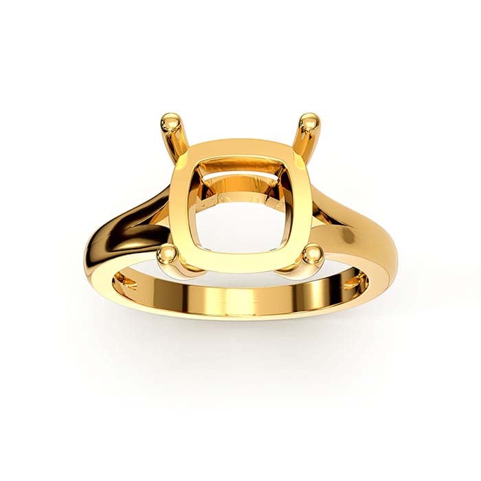 18K Yellow Gold 9mm Cushion Solitaire Stone Ring Mounting
