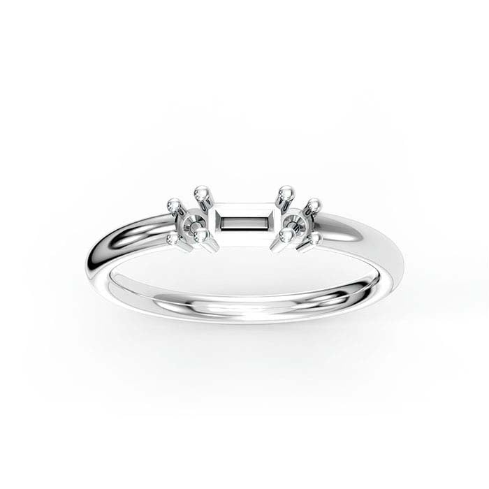 14K White Gold Baguette & Round Stone Ring Mounting