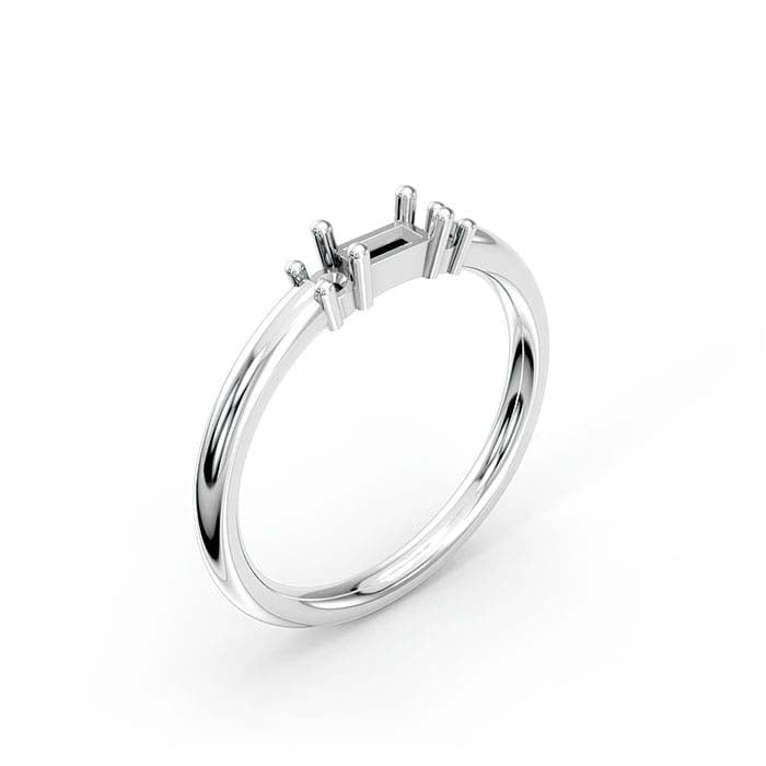 14K White Gold Baguette & Round Stone Ring Mounting