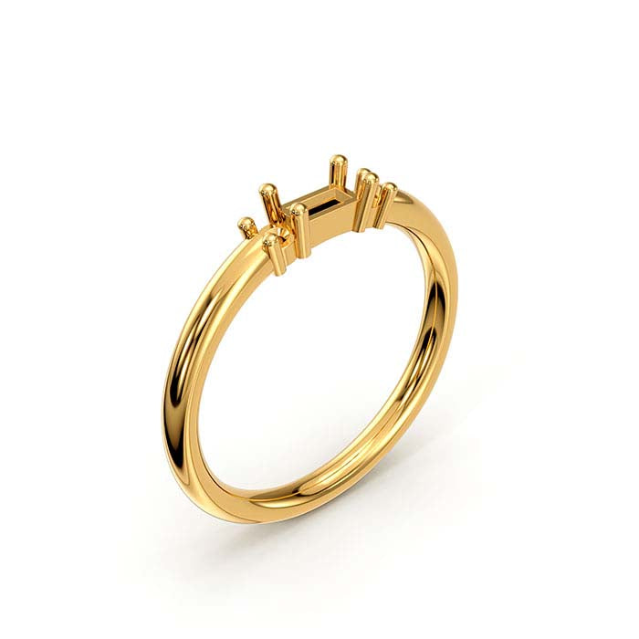14K Yellow Gold Baguette & Round Stone Ring Mounting