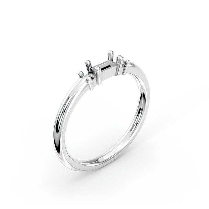 18K White Gold Baguette & Round Stone Ring Mounting