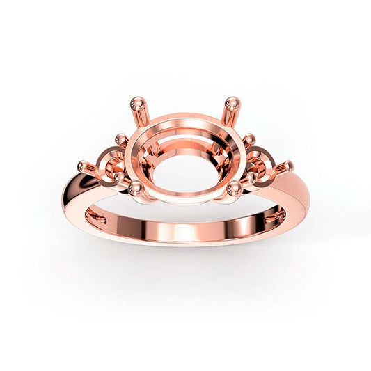 14K Rose Gold Oval & Round Stone Ring Mounting