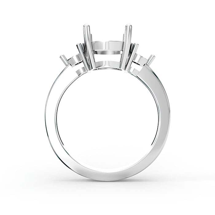 14K White Gold Oval & Round Stone Ring Mounting