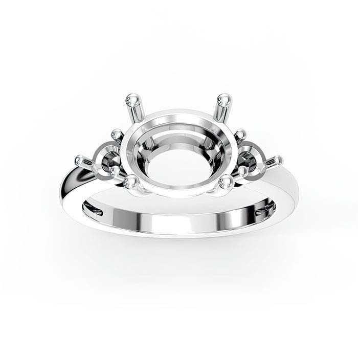 14K Witgouden Ovale & Ronde Steen Ringzetting