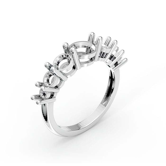18K Vitt Guld Rund Sju Sten Ringfattning