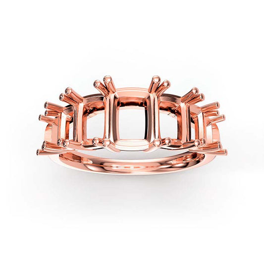 14K Rose Gold Emerald-Cut Seven Stone Ring Mounting