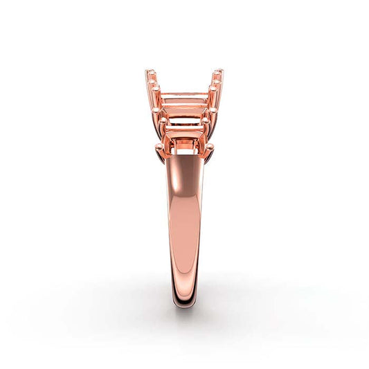 14K Rose Gold Emerald-Cut Seven Stone Ring Mounting