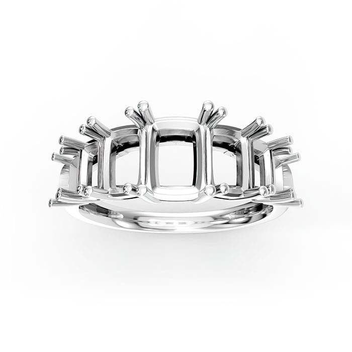14K Vitt Guld Smaragdslipad Sju Stenars Ringfattning