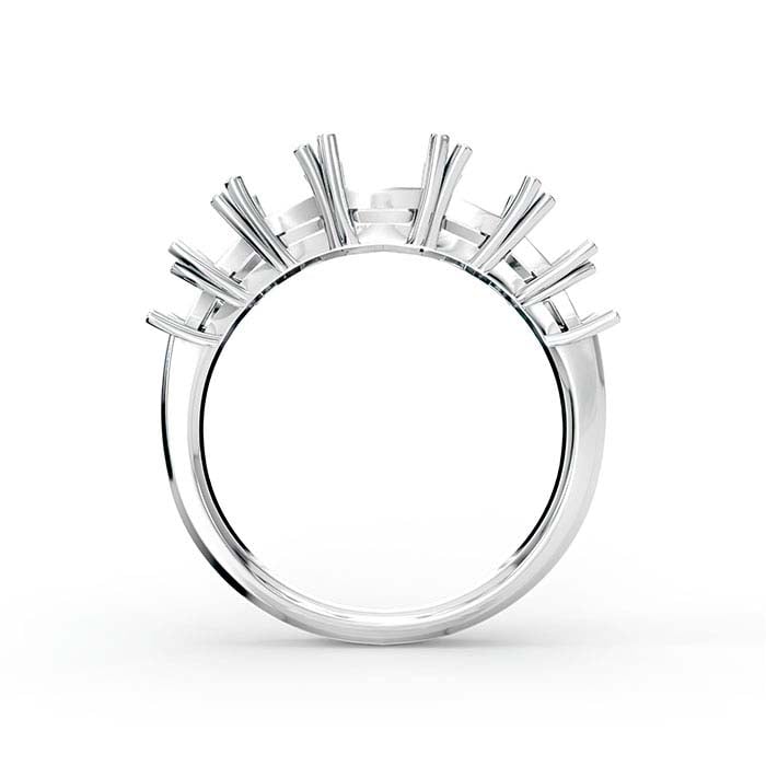 14K Vitt Guld Smaragdslipad Sju Stenars Ringfattning