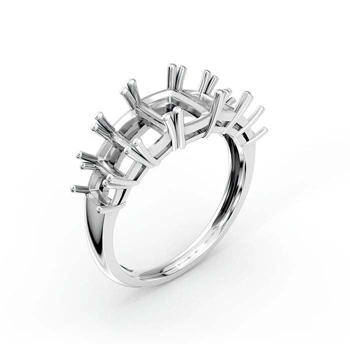 14K Vitt Guld Smaragdslipad Sju Stenars Ringfattning