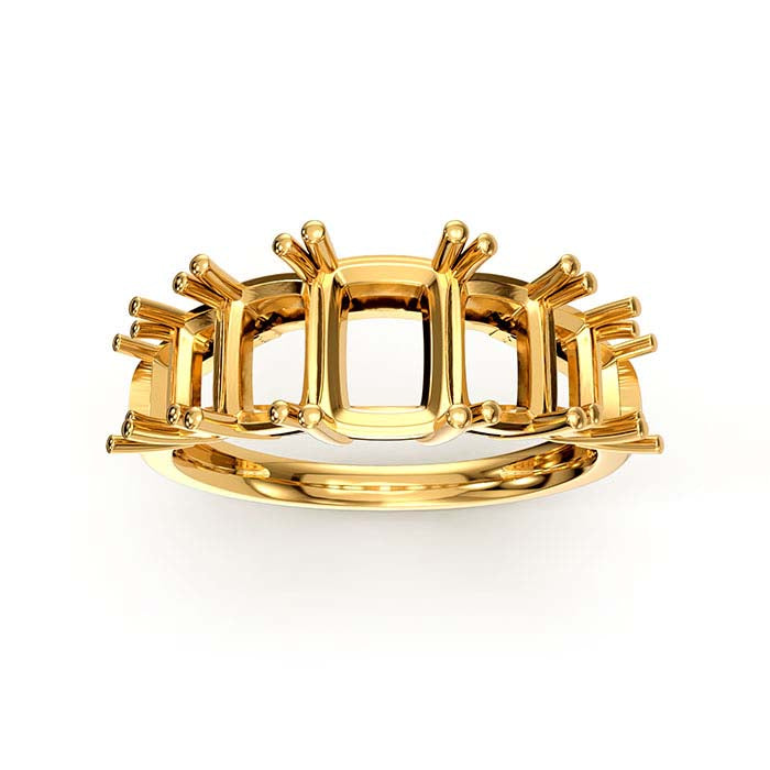 Montatura per anello a sette pietre con smeraldo taglio smeraldo in oro giallo 14K