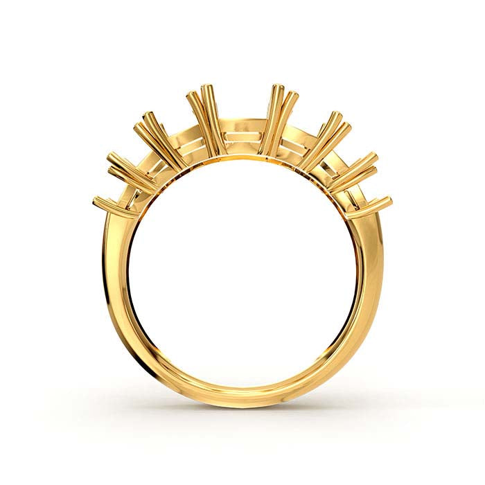 Montatura per anello a sette pietre con smeraldo taglio smeraldo in oro giallo 14K