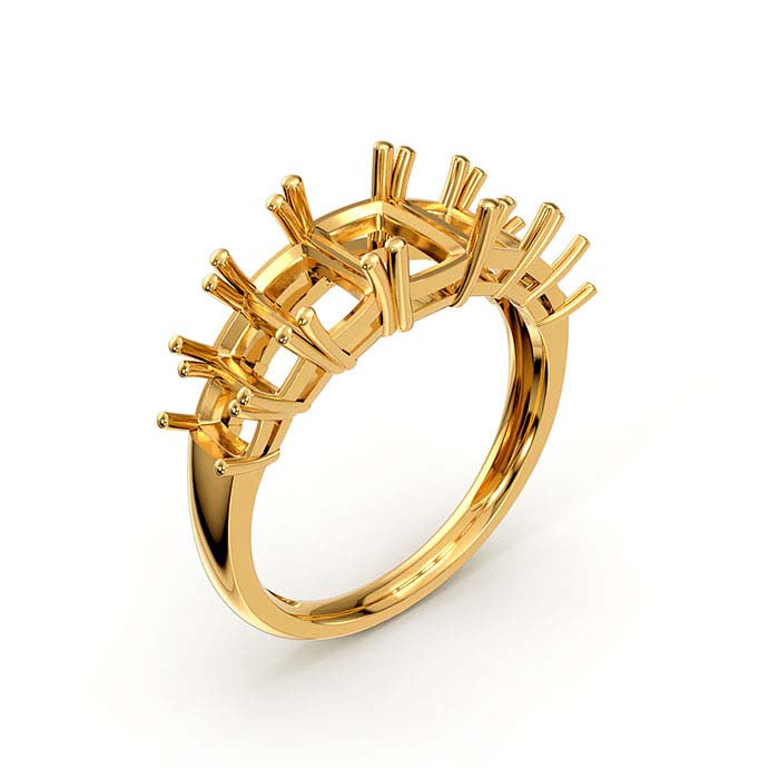 Montatura per anello a sette pietre con smeraldo taglio smeraldo in oro giallo 14K