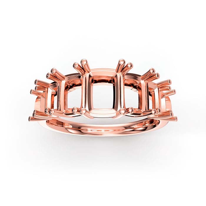 18K Roségouden Emerald-Cut Ringzetting met Zeven Stenen