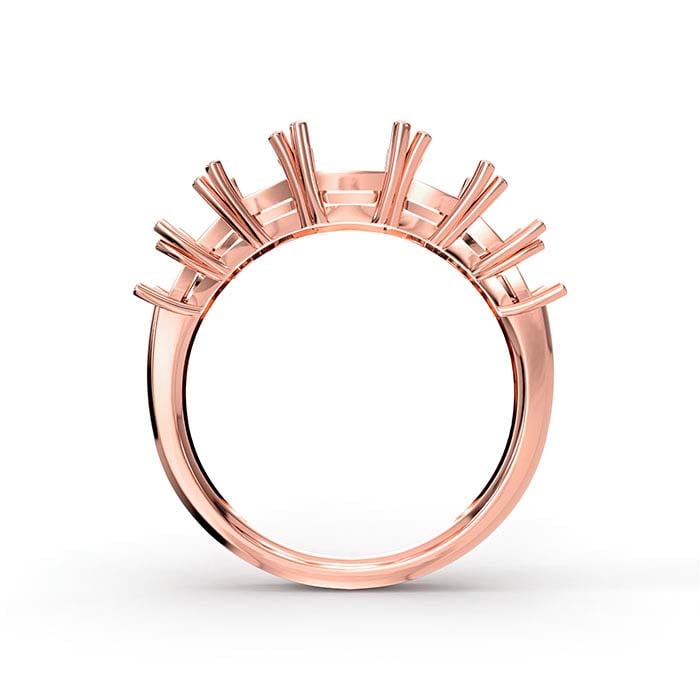 Montatura per anello a sette pietre con smeraldo taglio smeraldo in oro rosa 18K