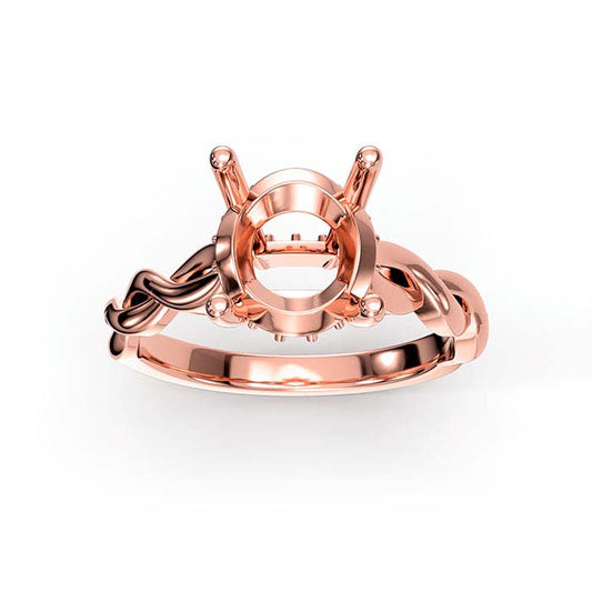 14K Rose Gold 8.5mm Round Halo Stone Ring Mounting