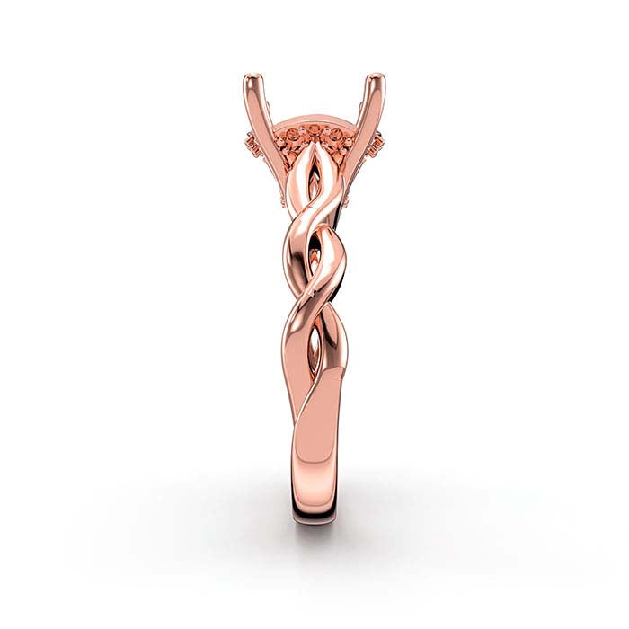 14K Rose Gold 8.5mm Round Halo Stone Ring Mounting