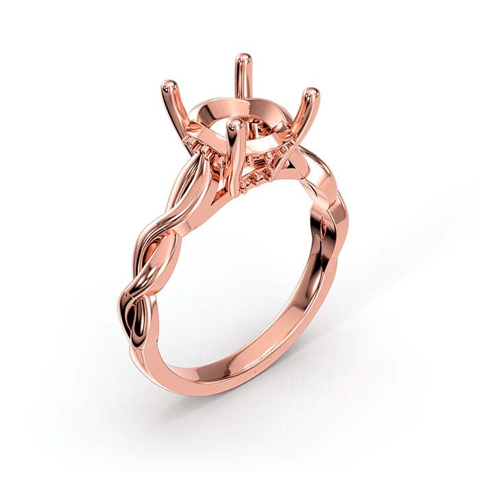 14K Rose Gold 8.5mm Round Halo Stone Ring Mounting