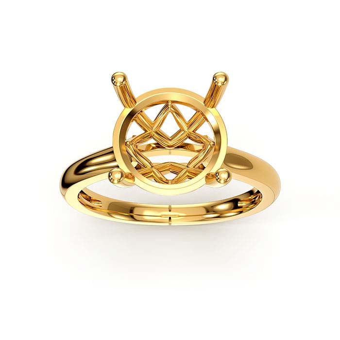 14K Gult Guld 9mm Rund Korg Solitaire Stenring Infattning