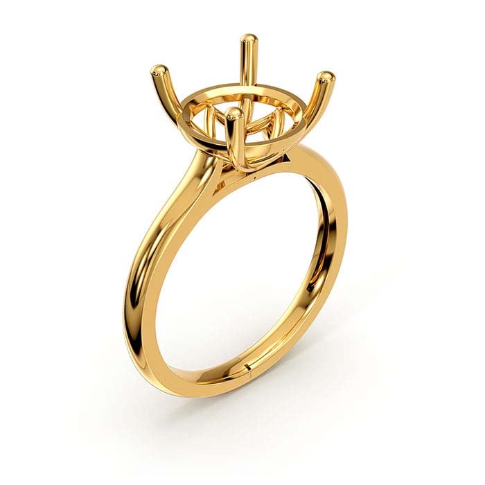 14K Gult Guld 9mm Rund Korg Solitaire Stenring Infattning