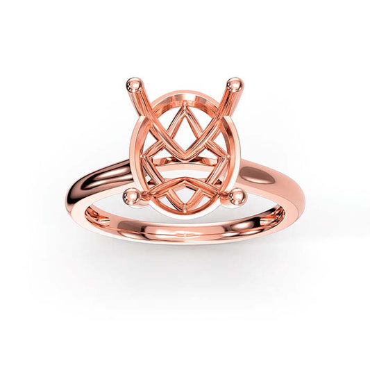 14K Rose Gold 10 x 8mm Oval Basket Solitaire Stone Ring Mounting