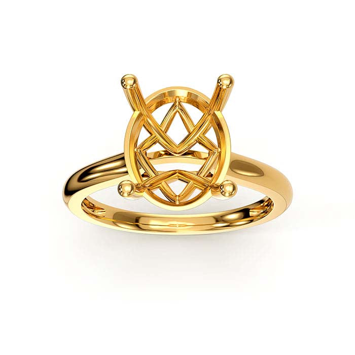 18K Yellow Gold 10 x 8mm Oval Basket Solitaire Stone Ring Mounting